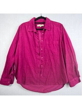 LOFT Petite SP Magenta Pink Corduroy Shirt 100% Cotton Long Sleeve Button Front